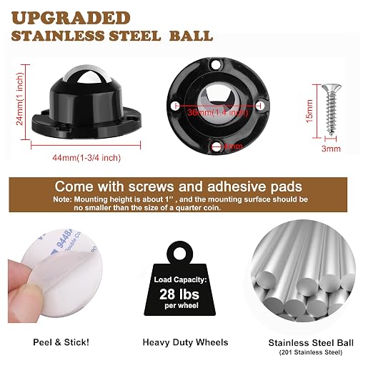 PlusRoc 8 Pack Anti-Rust Wheels Stainless Steel Self Adhesive Caster Wheels - Image 4