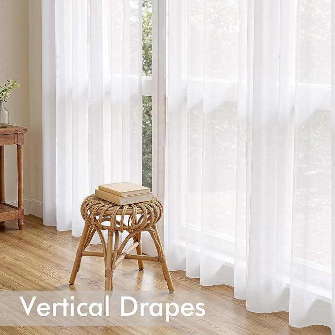 MIULEE White Sheer Curtains 96 Inches Long, 4 Panels Set, Light Filtering Rod Pocket Voile Drapes for Living Room and Bedroom, Airy Soft Fabric Window Treatments, 42 x 96 Inches
