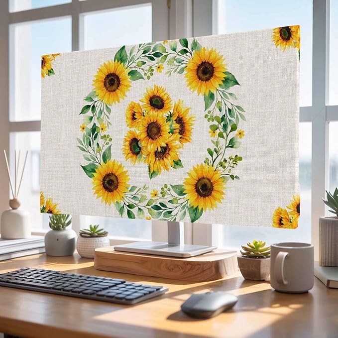 Rustic Sunflower Leaf Wreath Indoor TV Cover, Elastic TV Screen Protector by Unknown