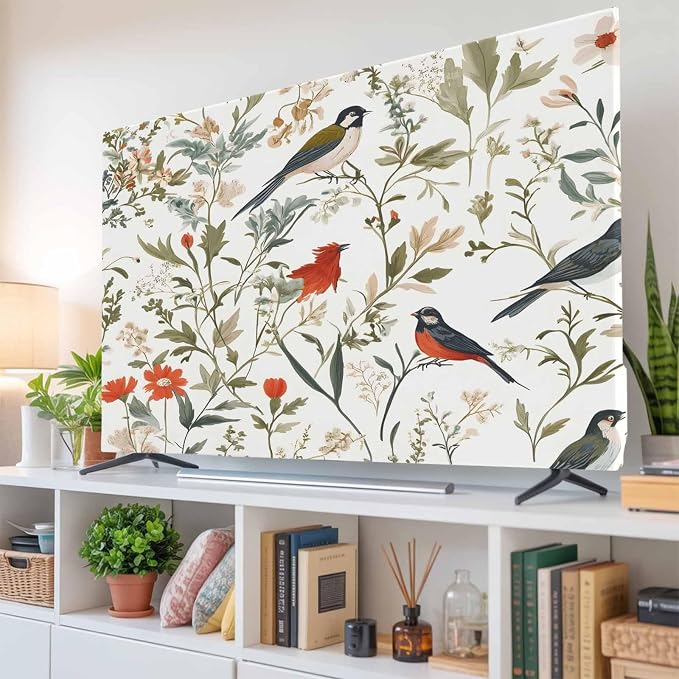 Spring Orange Flowers Birds Indoor TV Cover, Elastic TV Screen Protector Farm - Image 6