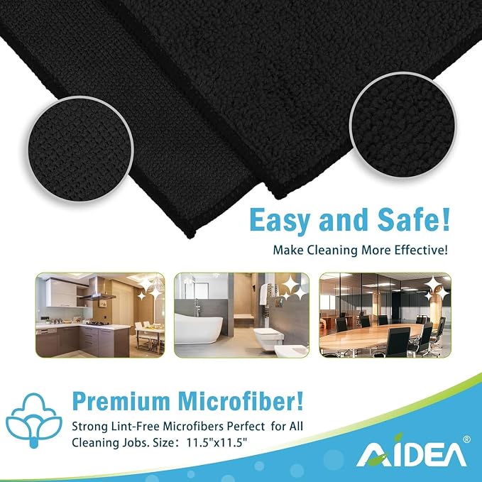 AIDEA Microfiber Cleaning Cloth Black 100PK, Microfiber Towels - Image 7