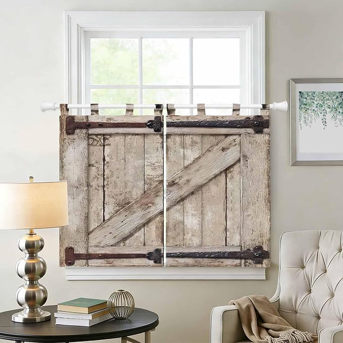 Farmhouse Wood Grain Bedroom Curtains 63 Inch Length, Window Curtains Tab Top - Image 2