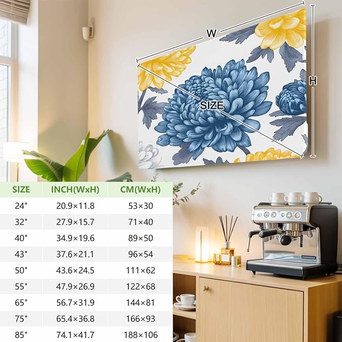 Pastoral White Blue Yellow Flower Indoor TV Cover, Elastic TV Screen Protector - Image 3