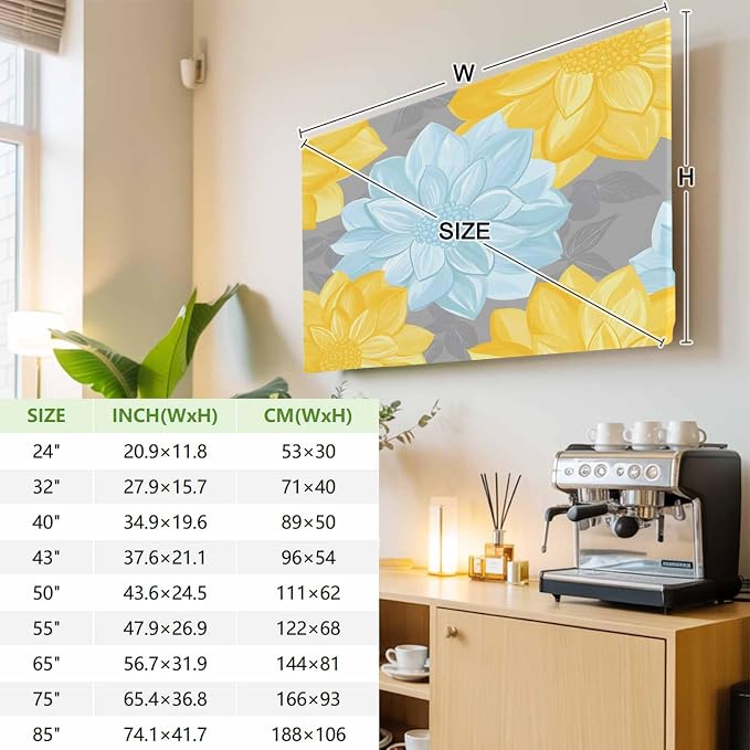 Blue Yellow Floral Abstract Style Indoor TV Cover, Elastic TV Screen Protector - Image 3