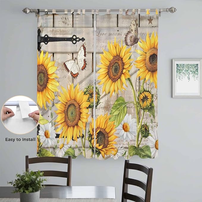 Farm Flowers Living Room Curtains 96 Inch Length, Window Curtains Tab Top - Image 4