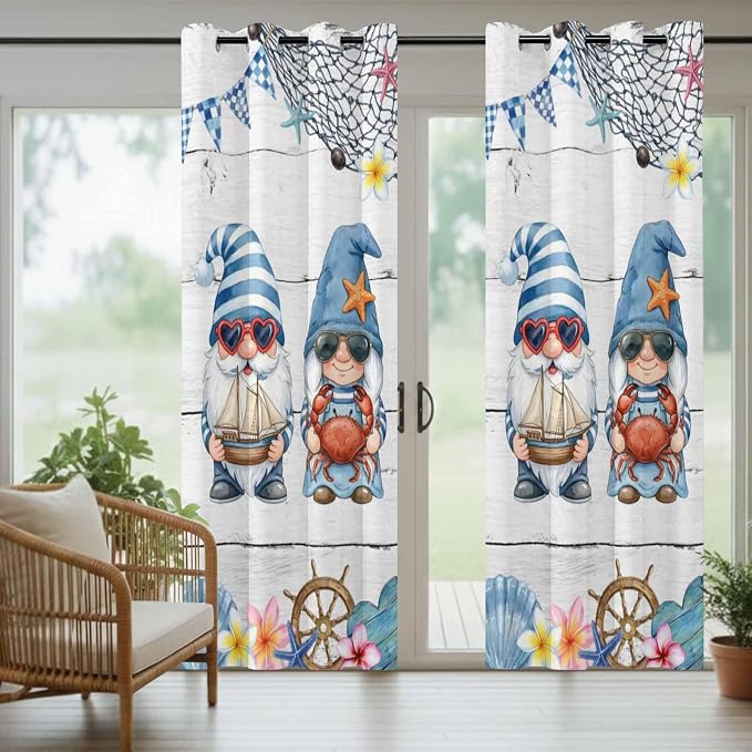 Ocean Gnome Outdoor Curtains for Patio Summer Marine Plumeria Shell Wooden - Image 6