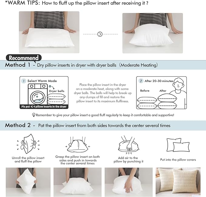 MIULEE Throw Pillow Insert Premium Pillow Stuffer Sham Square for Decorative Cushion Bed Couch Sofa 22x22 Inch