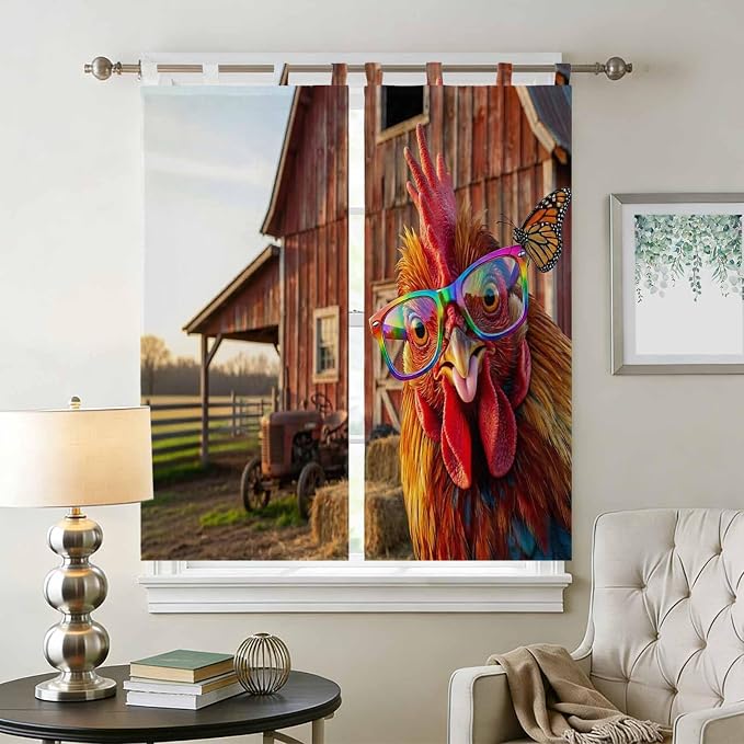 Farm Rooster Living Room Curtains 84 Inch Length, Window Curtains Tab Top - Image 2