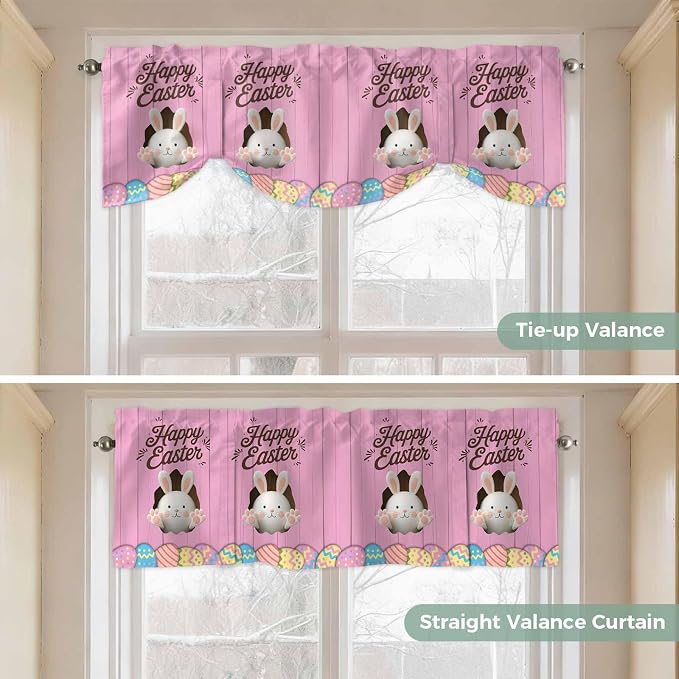 Pink Easter Tie Up Valance Curtains - Image 5