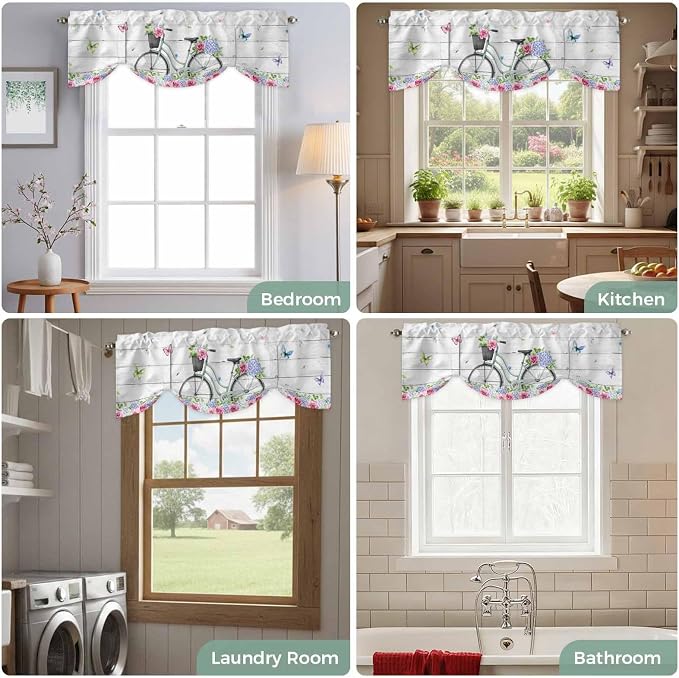 Spring Tie Up Valance Curtains for Windows, Kitchen Curtains Window Shades - Image 8