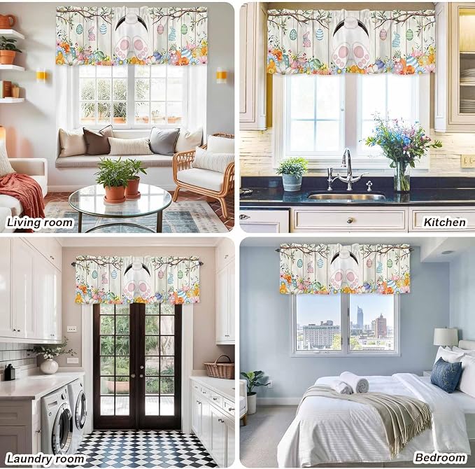 Easter Curtain Valances for Windows, Kitchen Valance Window Treatment, Spring - Image 9