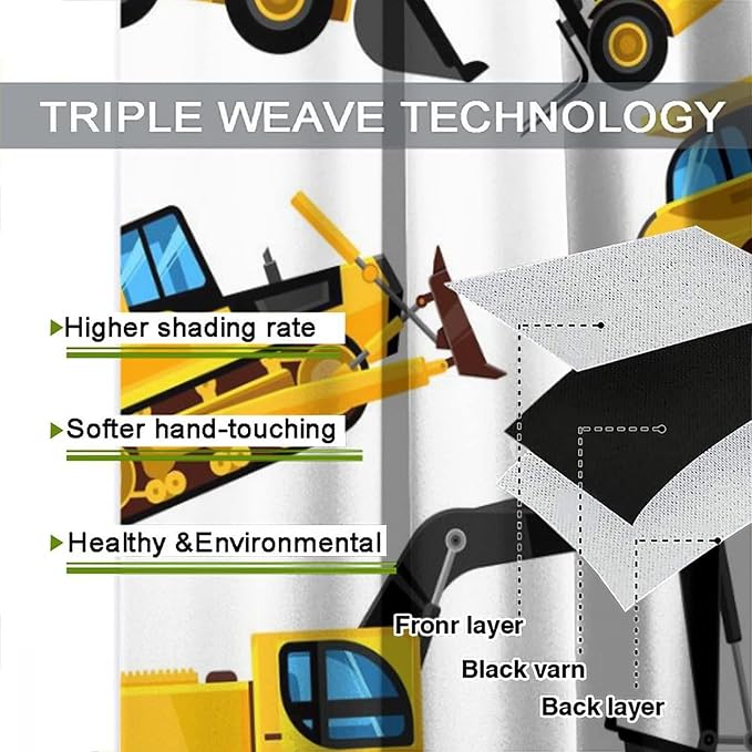 Kids Construction Equipment Window Curtains, Excavator Tractor Tow Truck Rod - Image 7