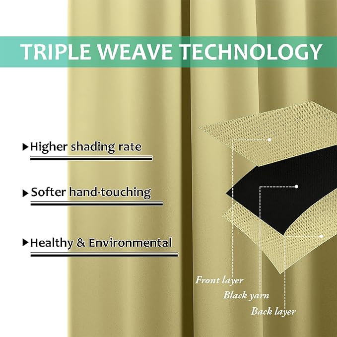 NICETOWN 100% Blackout Blinds, Laundry Room Decor Window Treatment Curtains for Large Patio Sliding Door, Thermal Insulated Paler Yellow Curtains for Bedroom, Set of 2, 70 inches x 108 inches