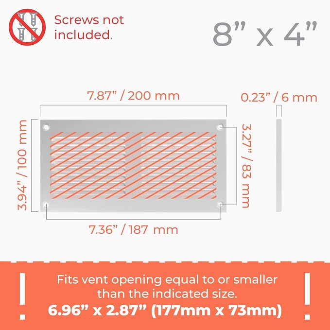 HVAC OV 8" x 4" Inch White Metal Ducting Grille - Image 2