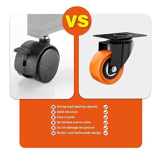 2" Swivel Plate Casters Set of 4 Heavy Duty 400 lbs | Orange PU, Non-Marking - Image 5
