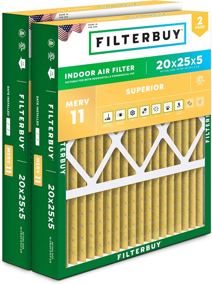 Filterbuy 20x25x5 Air Filter MERV 11 Superior Pet & Allergy Defense, Pleated by Filterbuy