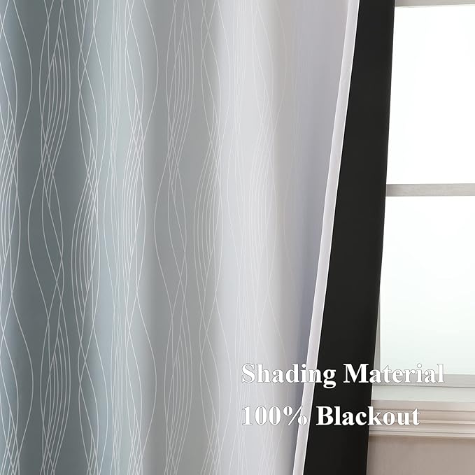 Estelar Textiler Stone Blue and Greyish White Blackout Curtains 72 Inch Length 2 Panels Set, Room Darkening Grommet Ombre Curtains for Bedroom, Thermal Insulated Light Blocking Gradient Drapes,52Wx72L