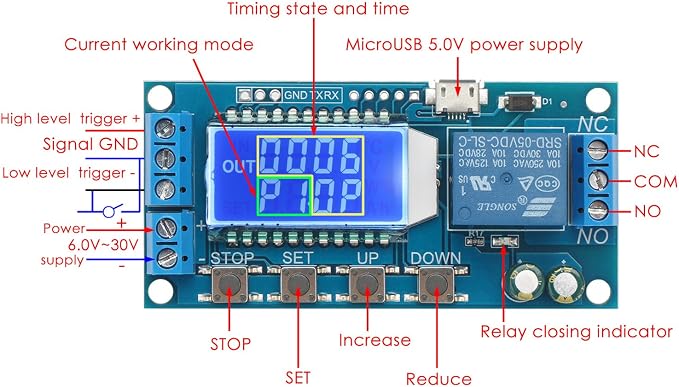 DROK Timer Relay - 5V/12V/24V Time Delay Relay Switch Delay-Off Cycle Timer - Image 2