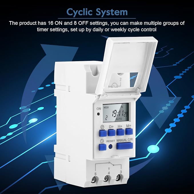 Yosoo Health Gear DIN Rail Digital Programmable Timer Relay Switch, 8 Settings - Image 5