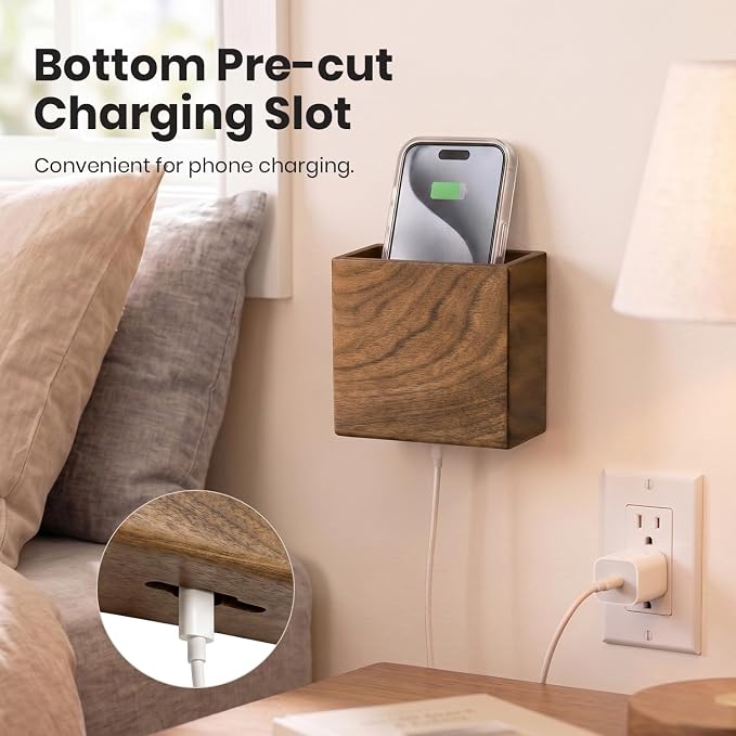 Remote Holder Hole-Free, Self-Adhesive Storage Wooden Box Small | Wall Mounted - Image 5
