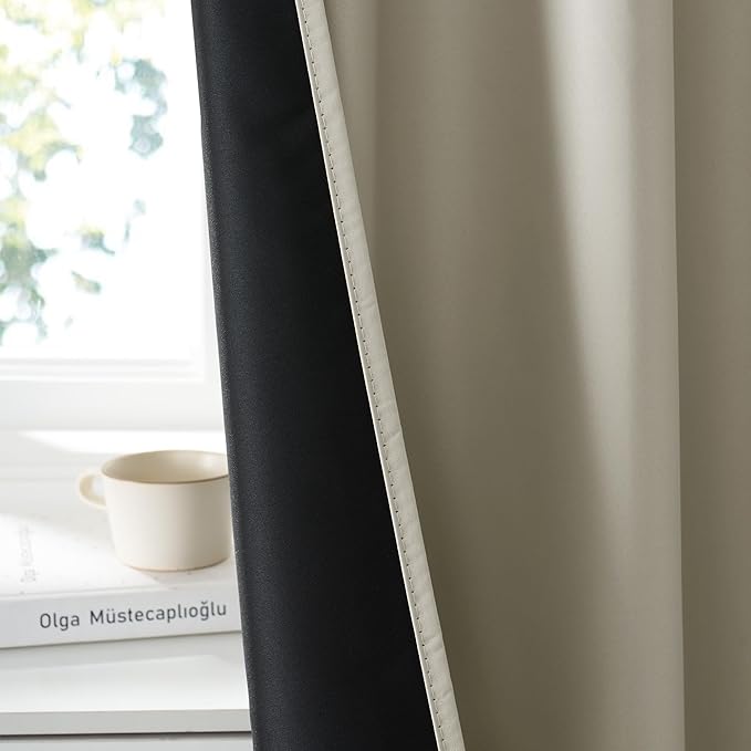 RYB HOME 100% Blackout Short Curtains for Small Window, Thermal Insulated Total Room Darkening Noise Reducing Curtains for Basement Bathroom RV Cars, 29 inches Wide by 24 inches Long, Natural