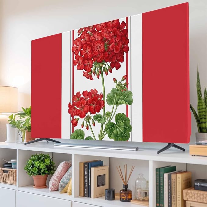 Spring Summer Flowers Geranium Indoor TV Cover, Elastic TV Screen Protector Red - Image 6