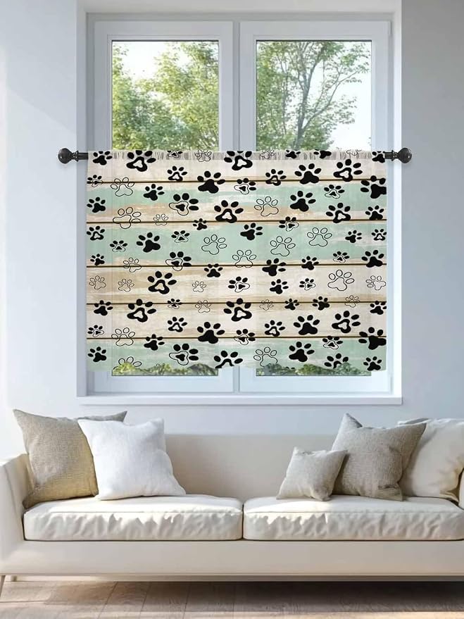 Sheer Curtains 45 Inch Length, Sage Green Beige Farmhouse Semi Sheer Curtains - Image 4