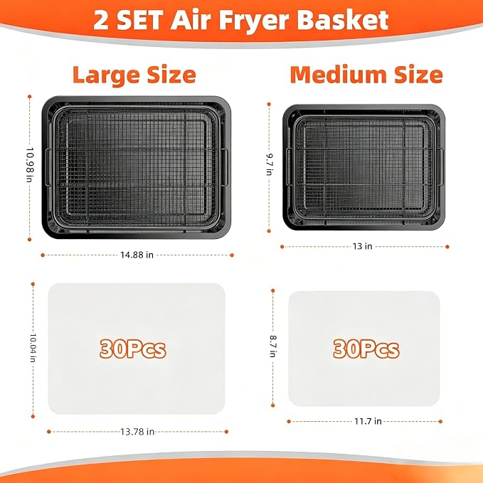 Air Fryer Basket, 2 Set Oven Air Fryer Basket and Tray - Image 2