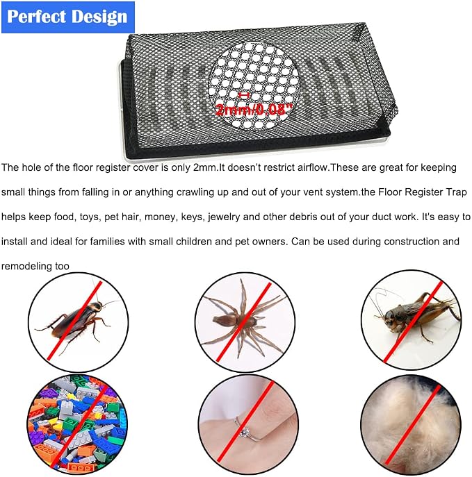 4"x10" Floor Register Trap Covers Screen Air Vent Filters - Image 2