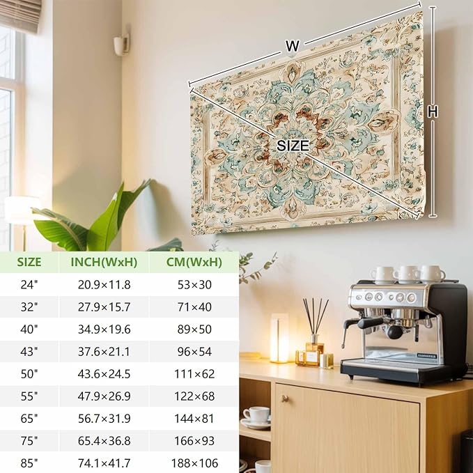 Bohemian Style Flowers Indoor TV Cover, Elastic TV Screen Protector Retro - Image 3