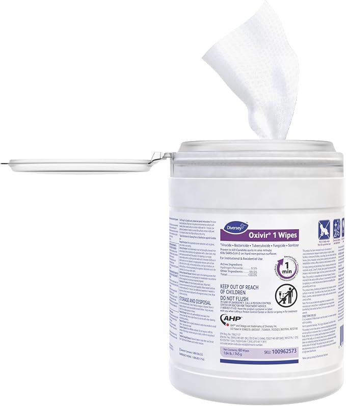 Oxivir Diversey 1 Disinfectant Wipes, AHP Hydrogen Peroxide Cleaner, Large Wipes - Image 2