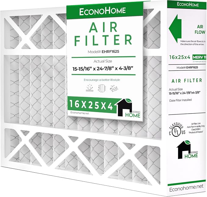 EconoHome 16x25x4 AC Furnace Pleated Air Filter MERV 11 Replacement – Allergen by EconoHome