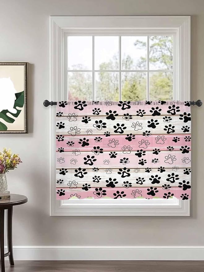 Sheer Curtains 45 Inch Length, Vintage Farmhouse Country Wooden Grain Privacy - Image 2