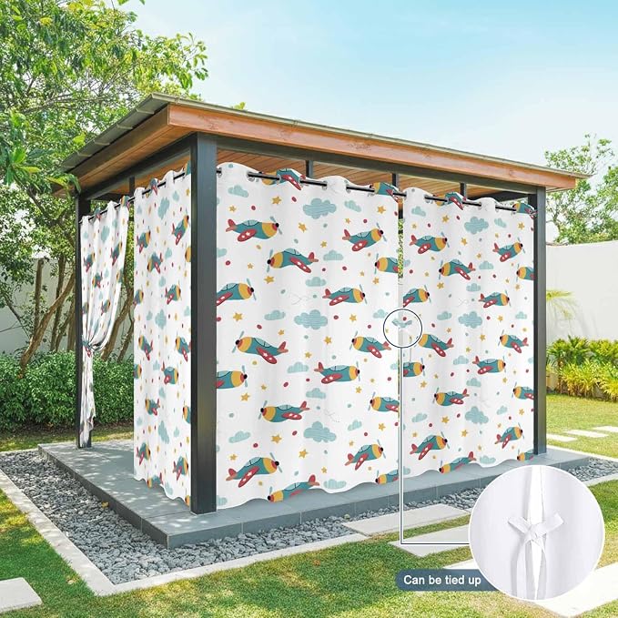Turquoise Airplane Waterproof Outdoor Curtains - Image 9
