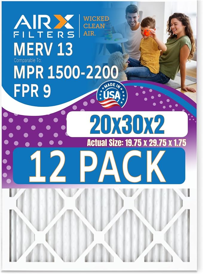 20x30x2 Air Filter MERV 13 Rating, 12 Pack of Furnace Filters Comparable to MPR by AIRXFILTERSWICKEDCLEANAIR