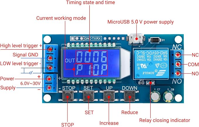 DROK Timer Relay 2pcs, DC 6V-30V LCD Display Time Delay Relay Cycle Timer - Image 2