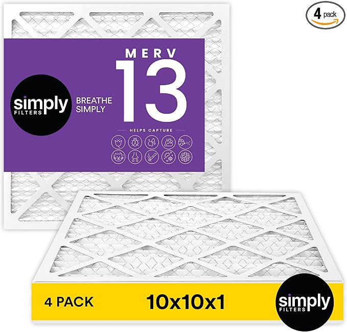 Simply 10x10x1 Air Filter, Merv 13, 4 Pack, by SimplyFilters