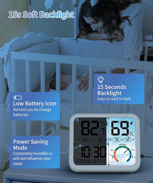 VOCOO 5.8" Large Display Indoor Thermometer Hygrometer - Image 5