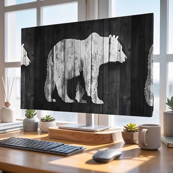 Brown Bear Silhouette Indoor TV Cover, Elastic TV Screen Protector Retro Wooden - Image 4