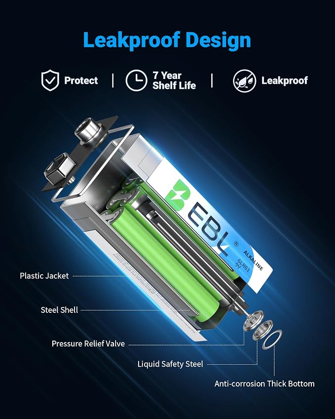 EBL 9V Batteries 2-Pack, Reliable Long Lasting Alkaline 9V Battery - Image 3
