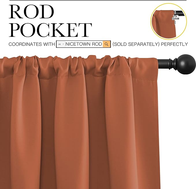 NICETOWN Blackout Curtains and Drapes - Thermal Insulated Solid Rod Pocket Blackout Draperies/Panels (Burnt Orange, 1 Pair, 42 by 54 inches)