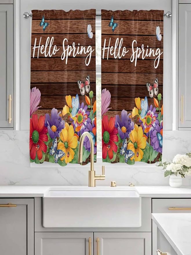 Spring Flowers Bedroom Curtains 63 Inches length, Watercolor Farmhouse Colorful - Image 3