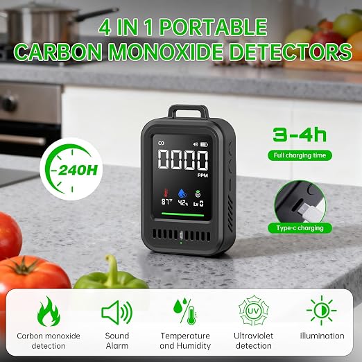 4-in-1 Portable Air Monitor, Temperature & Humidity & UV & Air Quality Meters - Image 3