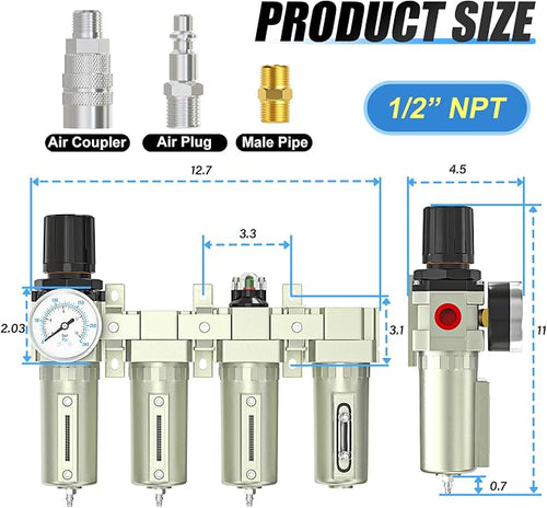 1/2" NPT Heavy Duty Industrial Grade 4 Stage Air Drying System, Coalescing - Image 2