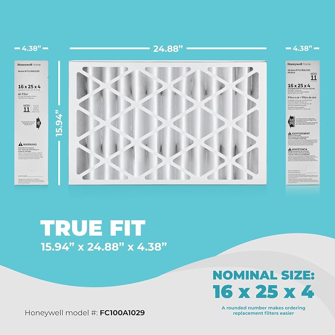 16x25x4 Air Filter Replacement MERV 11, FC100A1029 Pleated HVAC AC Furnace - Image 2