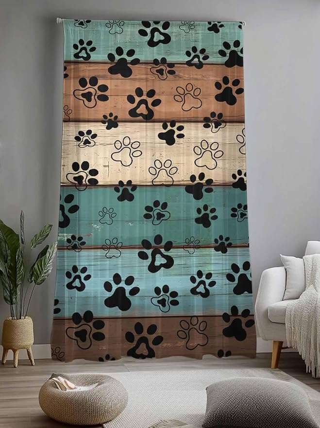 Sheer Curtains 108 Inches Long, Vintage Farmhouse Country Wooden Grain Privacy - Image 2