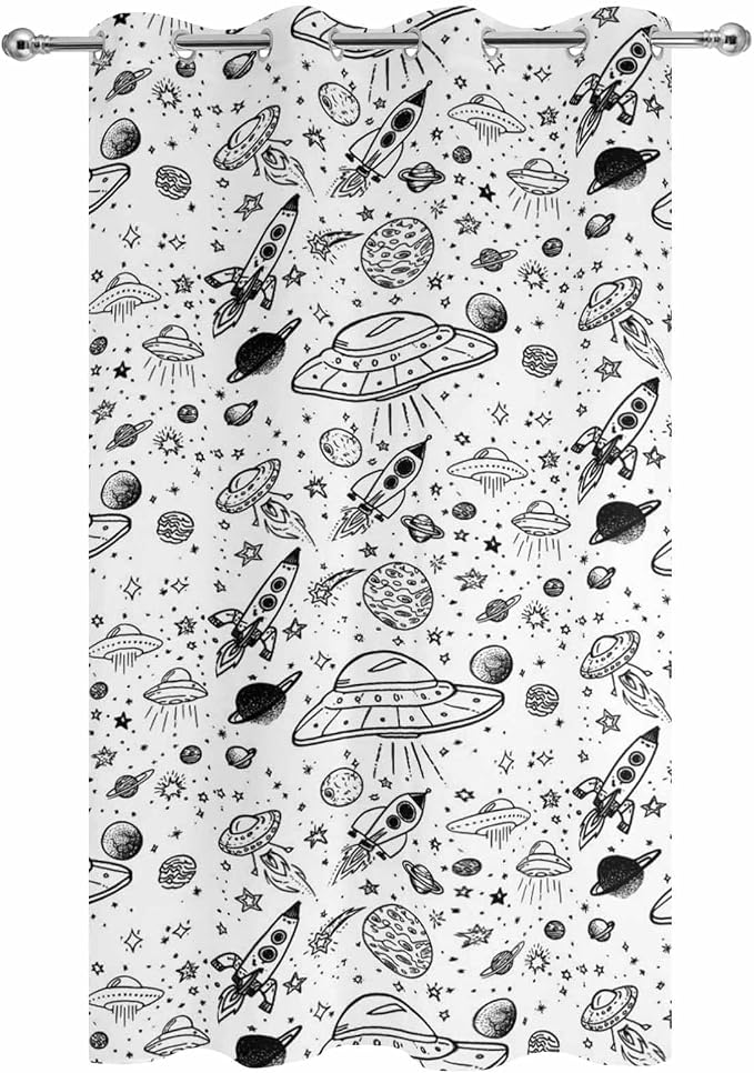 Cartoon Space Outdoor Curtains for Patio Rockets Astronauts Planets Black - Image 9