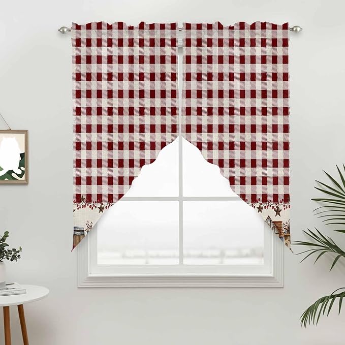Swag Curtain Valances for Kitchen Windows, Farm Barn Western Star on Vintage - Image 6