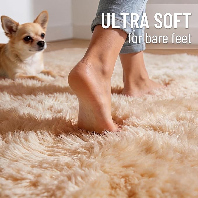 OLANLY 3x12 Machine Washable Runner Rugs for Hallway, Soft Fluffy Shaggy Bedside Rugs for Bedroom, Living Room, Indoor Floor Carpet for Kids Girls and Boys, Nursery Rooms, Home Decor Aesthetic, Beige