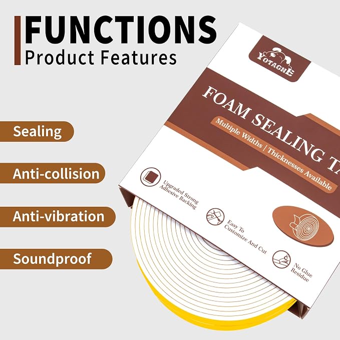 Yotache White Foam Rubber Seal Strip Tape 2" x1/8", Adhesive Closed Cell Foam - Image 5